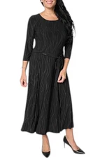 Nina Leonard Women's Syliva 3/4-Sleeve Belted Dress Black/Gold