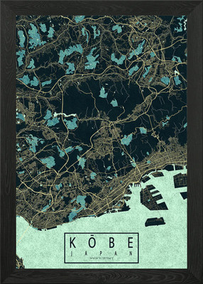 Kobe Karte Landkarte Sommer gerahmt Wandbild Poster Leinwanddruck Bild