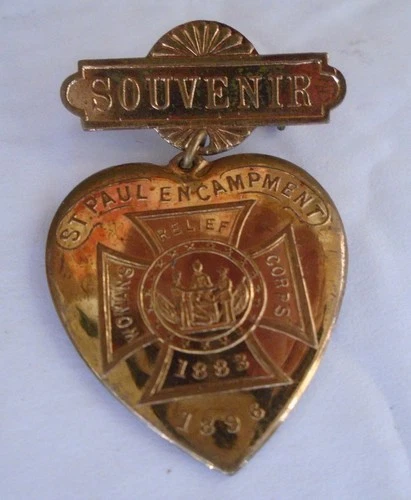 1896 St. Paul  Civil War G.A.R. Womans Relief Corps  Pinback Heart Medal