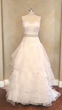 Strapless Lace Wedding Dress Sz 10  Sweetheart Ball Gown w/ Beaded Waist Ivory