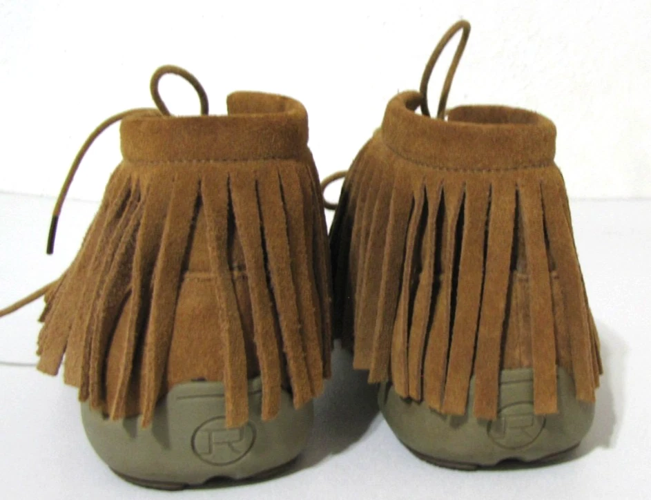 ROPER Moccasin Fringed Bootie Tan Suede leather AZTEC Print-detail  Wm. 8.5 - Image 4 of 4
