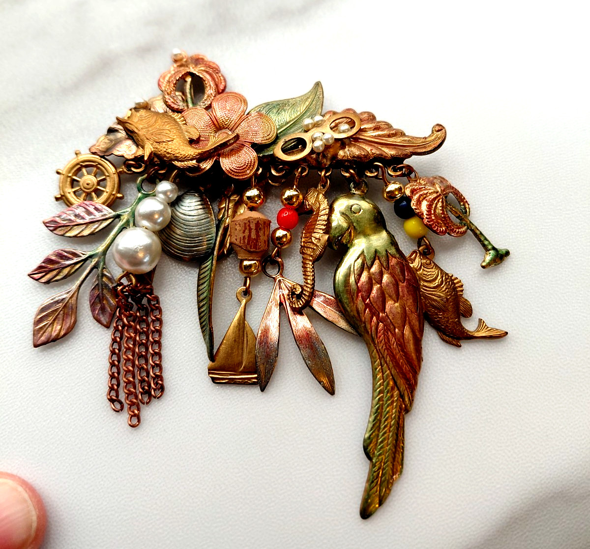 Vtg Assemblage Brooch Multi Charm Dangle Multi To… - image 10