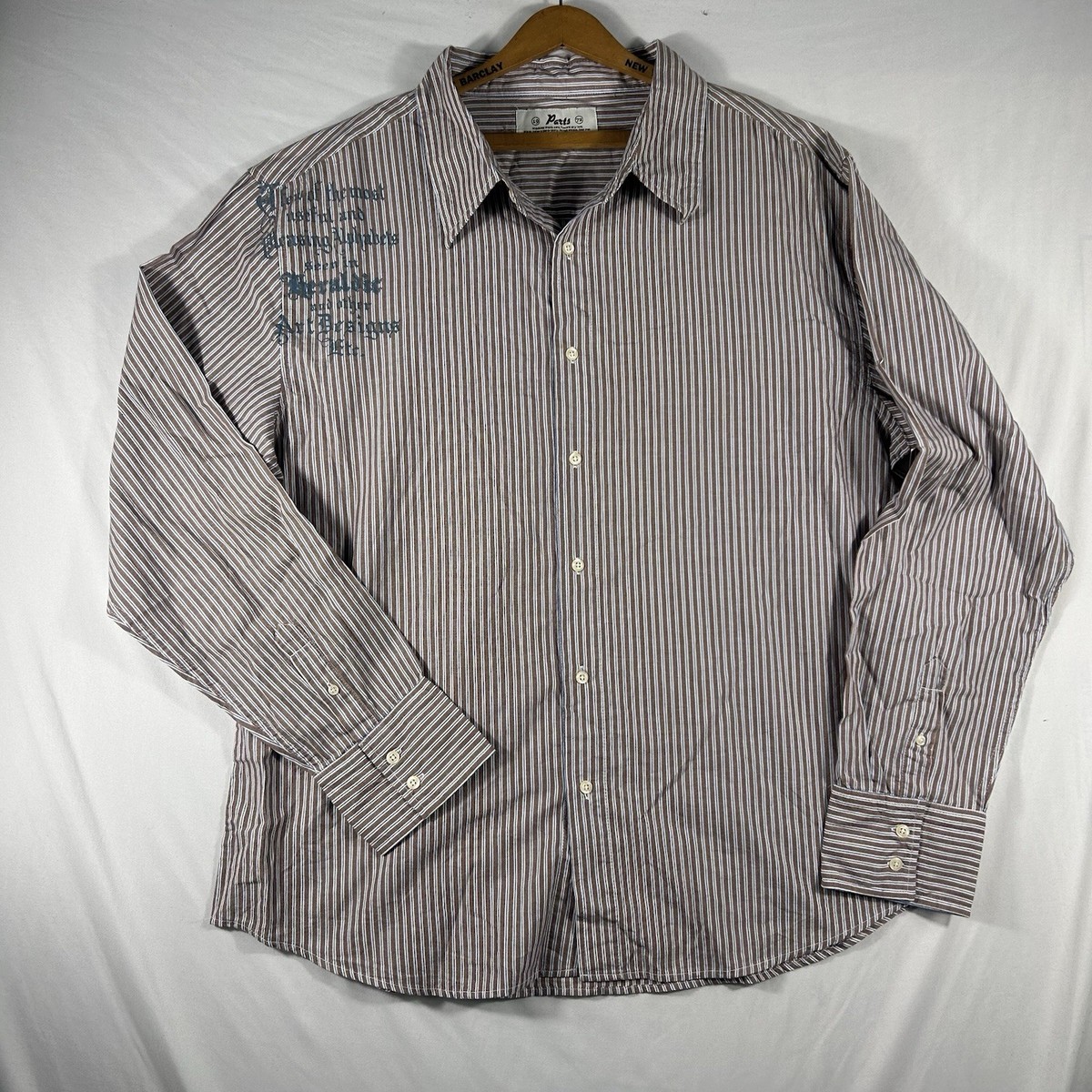 Mens Striped Y2K Style Graphic Print Button Up Shirt 2XL 1972
