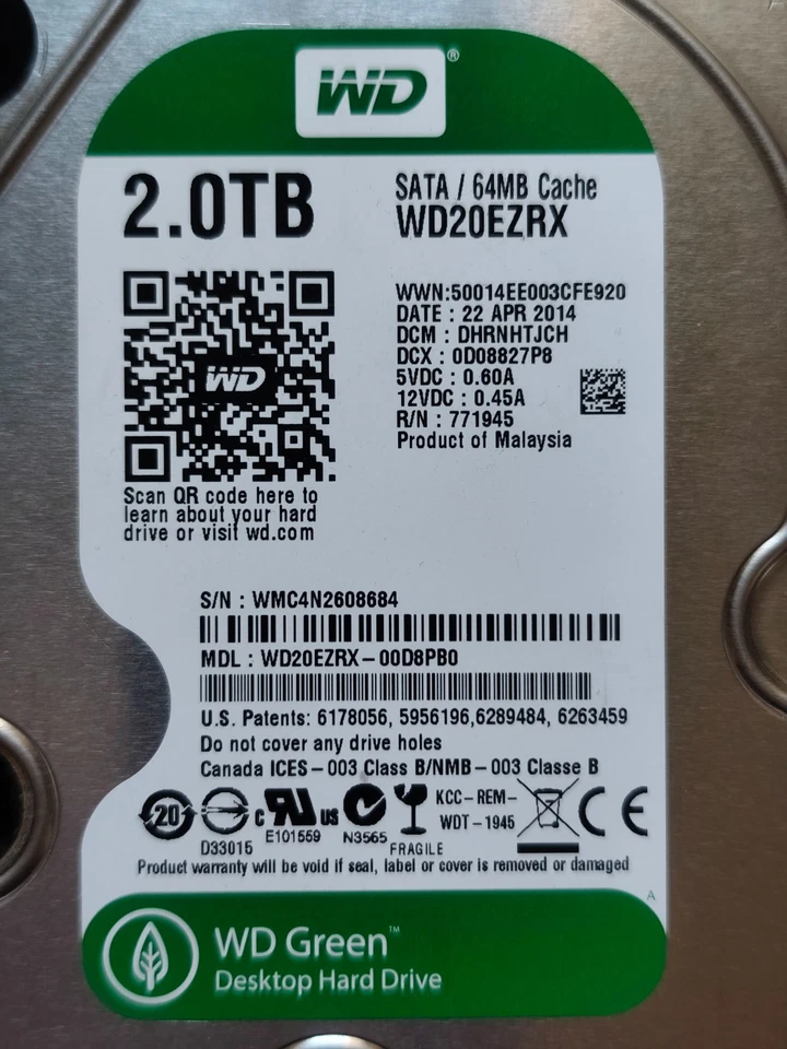 Western Digital WD20EZRX-00D8PB0 3,5" HDD Festplatte 5400rpm SATAIII 64MB - Bild 2 von 4