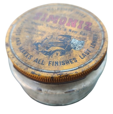 #ad Vintage 1930#x27;s Jar Simoniz Car Wax Glass with Tin Lid $11.98