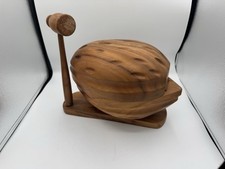 Mid-Century Carved Walnut Shaped Nut Serving Bowl With Nutcracker Mallet  Picks