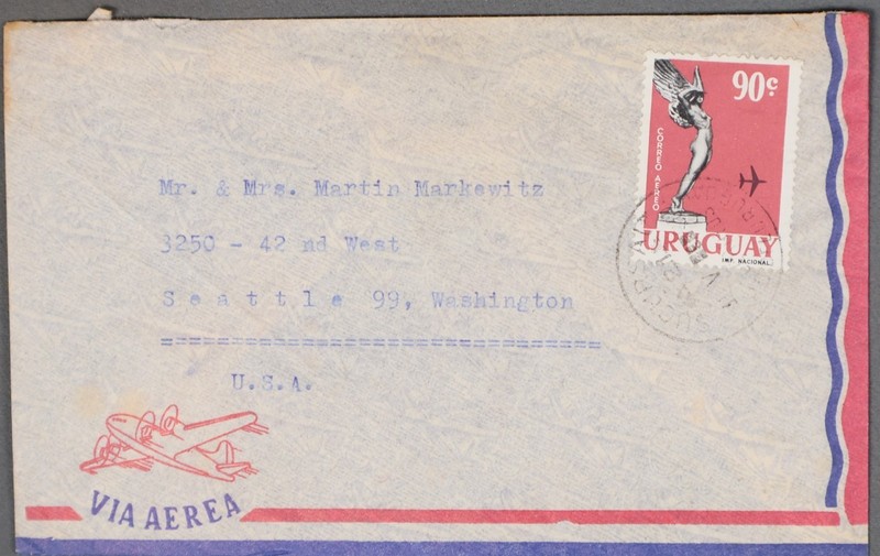 MayfairStamps Uruguay to Seattle WA Air Mail Cover cca_00391