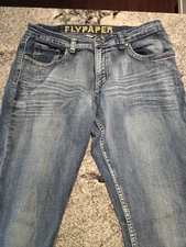 Fly Paper Men’s Denim Distressed Straight Leg Jeans Sz 36x30 Stretch F23