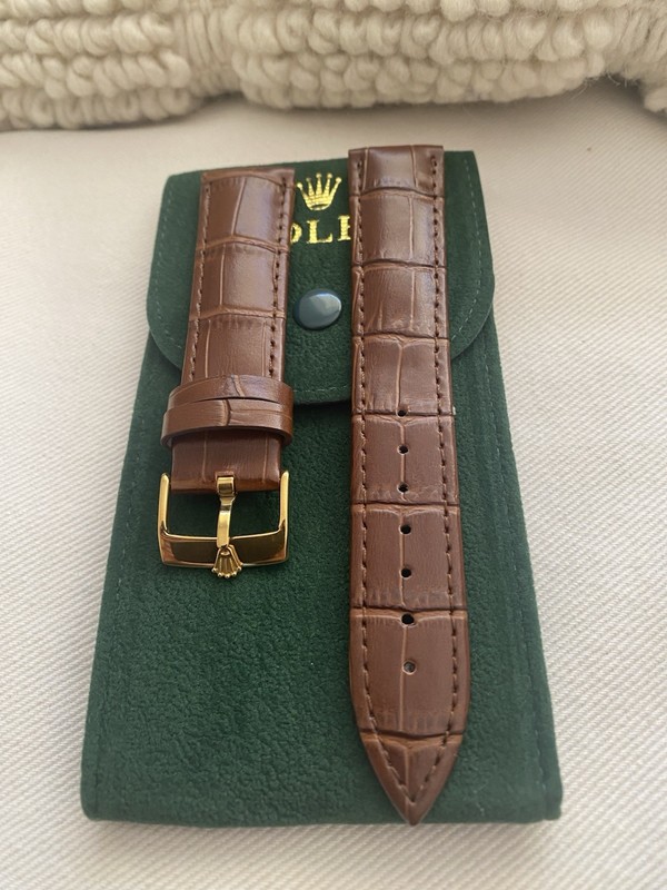 ROLEX Old Style Brown Leather Band  20mm  Gold Plated Rolex Buckle NOS