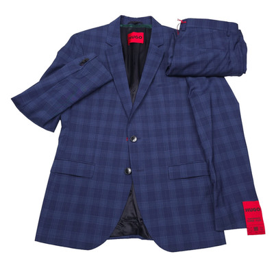 Hugo Boss Arti-232x Wool Suit Mens 40R X 32 Extra Slim Fit Dark Blue Plaid