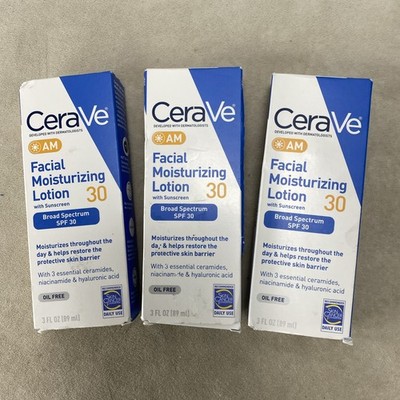 3 x CeraVe AM Facial Moisturizing Lotion SPF 30, 3 fl oz each, Exp 11/27 SEALED!