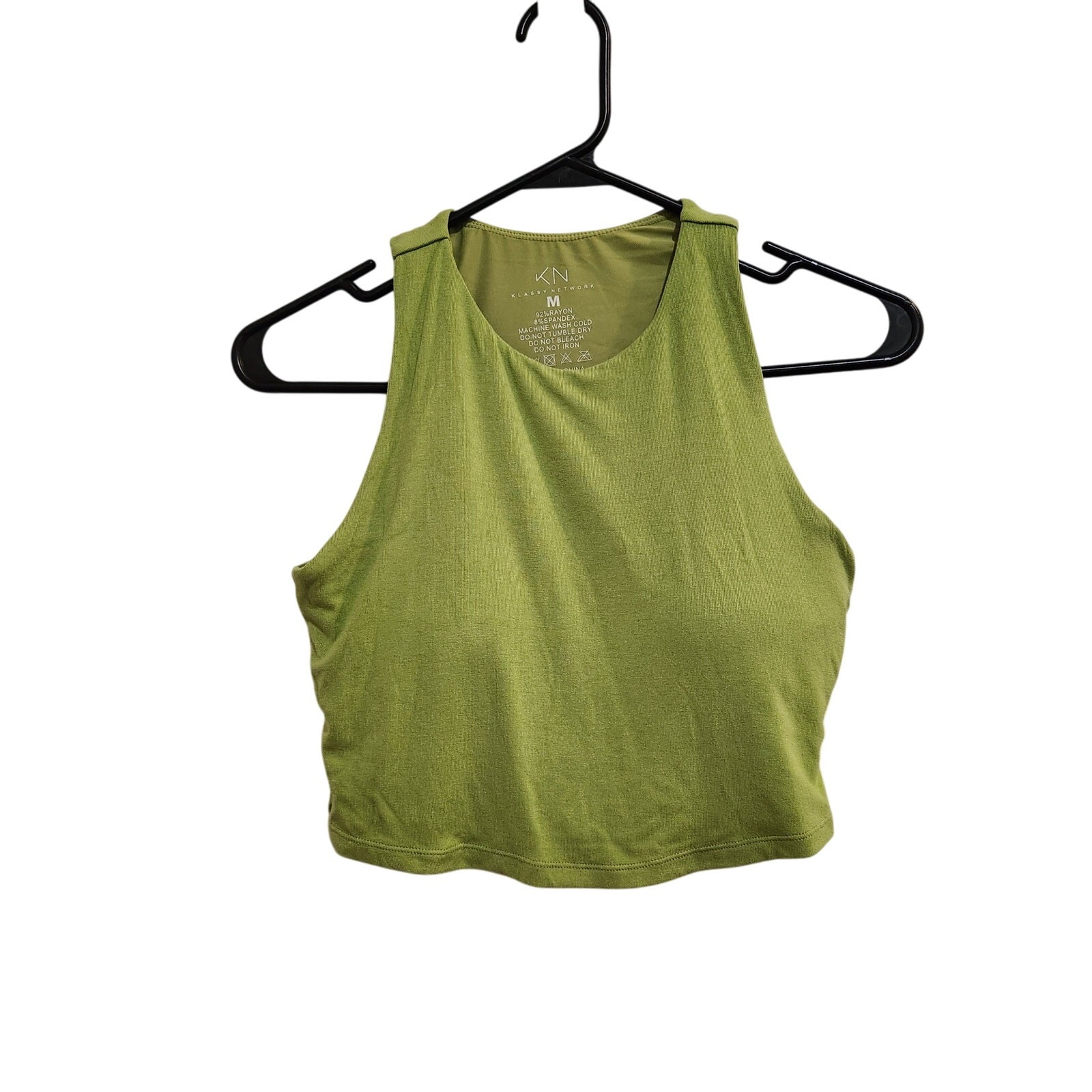 Klassy Network Green High Neck Built-in Bra Top Racerback Brami Crop Tank Medium