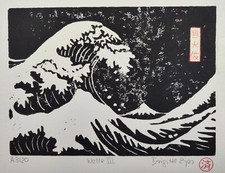 Welle III Original Linolschnitt handsigniert 15 x 21 cm limitiert Hokusai Fuji