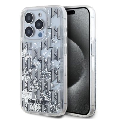 Karl Lagerfeld iPhone 15 Pro Max Hülle Cover Case Liquid Glitter Monogram Silver