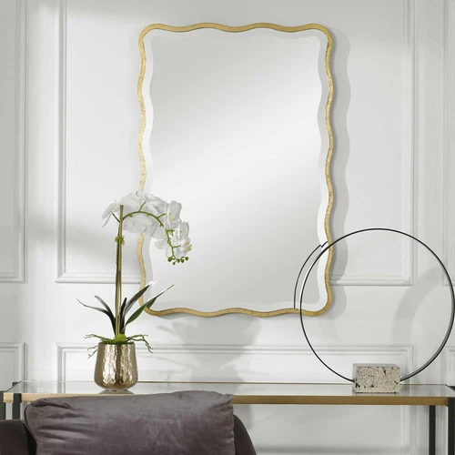 Aneta Scalloped Wall Mirror Aged Gold Finish Beveled 36"H ~ Uttermost 09827 - Picture 2 of 7