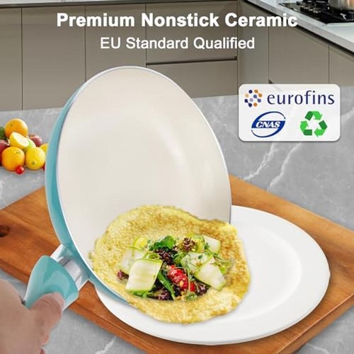 Ceramic Non Stick Fryingpan Set W/ Glass Lids Pot 11pcs Kitchen Cookware Sets US - Picture 4 of 7