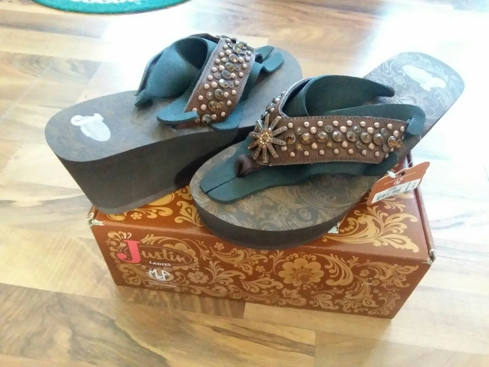 Sandálias chinelos Justin Ladies Jenn Rowel cabelo marrom (5510402) tamanho 10 - Imagem 2 de 4