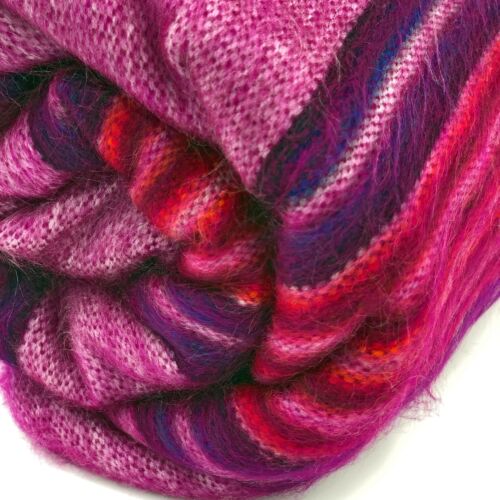 SOFT & WARM PURPLE FUCHSIA STRIPED ALPACA LLAMA WOOL BLANKET PLAID QUEEN - Picture 4 of 8