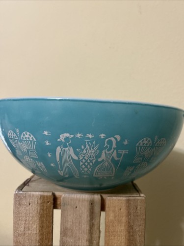 Pyrex Bowl 4 Quart Blue Amish Butterprint #444 Cinderella Vintage