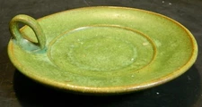 Vintage Majolica Green Terracotta Ringed Finger Nappy Plate 5.5" Very Good Cond