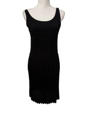 Alice + Olivia Black Wool Blend Knit Pleated Sleeveless Mini Dress Size Large