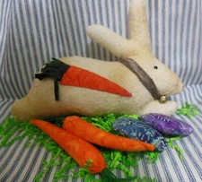 Primitive Rabbit/Bunny "Izzy" 2 spring carrots, 2 easter eggs-reversible