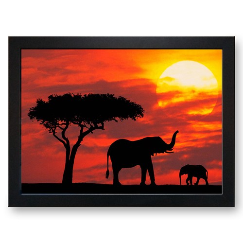 Deluxe Cushioned Lap Tray | Wooden Frame | African Elephants at Sunset #HG - Picture 2 of 4
