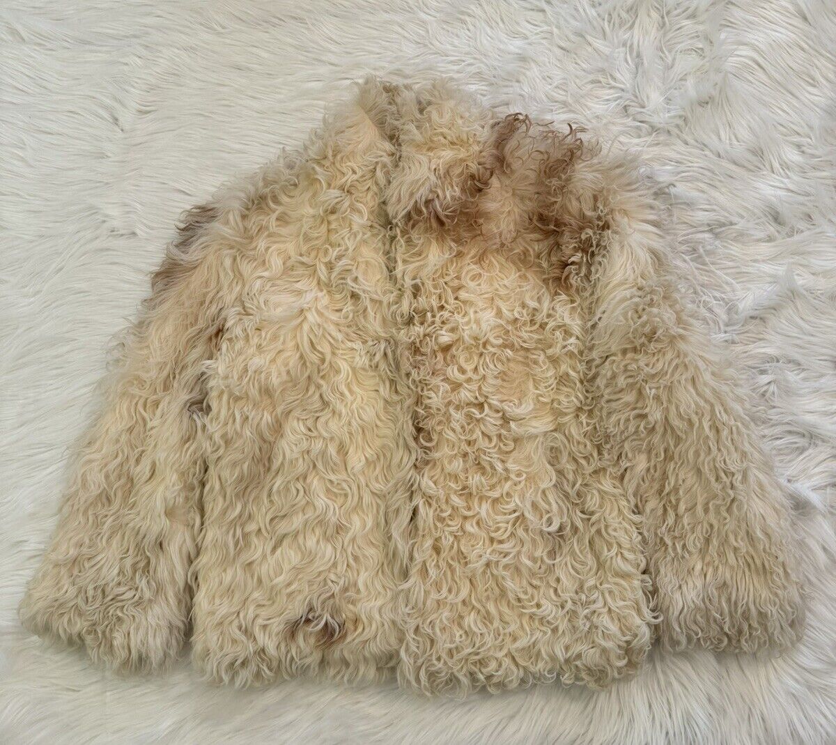 Overland Sheepskin Mongolian Curly Coat Jacket Beige Overland Sheepskin Mongolian Curly Coat Jacket Beige
