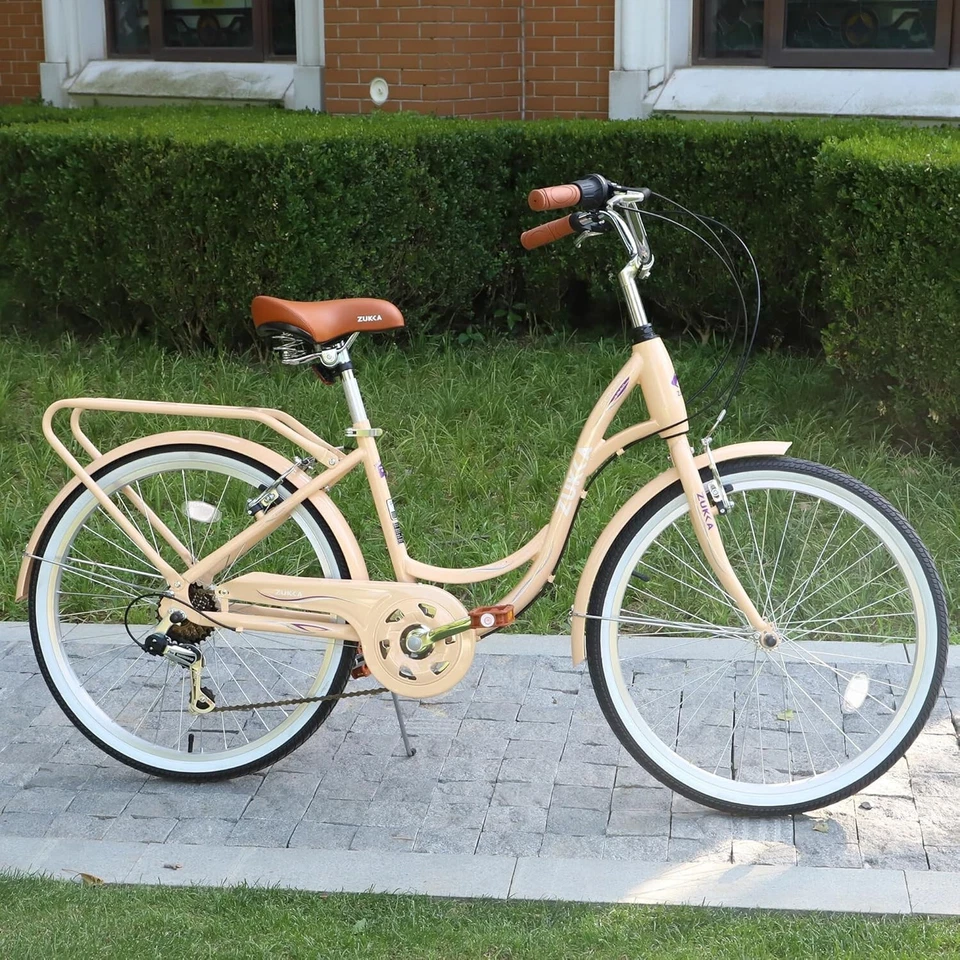 Bicicleta Cruiser MEGHNA 26 Pulgadas con 7 Velocidades, Bicicleta Crucero Playa para Mujer Beige Foto 4 de 4