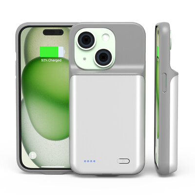 6800mAh For iPhone 15 Plus Battery Case Power Bank Charging Charger Cover White