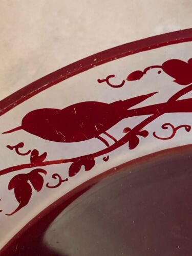 5 Antique Bohemian Glass Bird Cordials With Matching Glass Tray Handblown Red - Picture 2 of 9