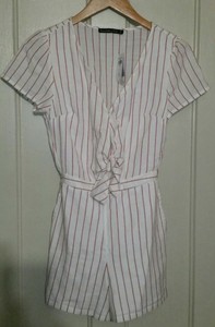 Abercrombie Fitch White Red Pinstripe One Piece Jumpsuit Shorts Tie Waist Size S Ebay