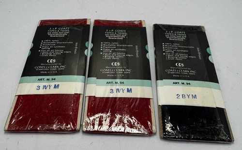 Lot Of 3 Vintage Stretch Lace Seam Binding J&P Coats Nylon Sewing Red & Navy - Picture 4 of 6
