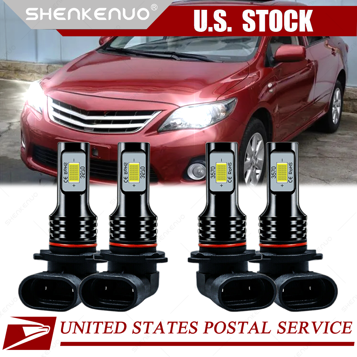 FOR 2003-2008 TOYOTA COROLLA - LED HEADLIGHT LAMP BULBS COMBO 4X 40W ...