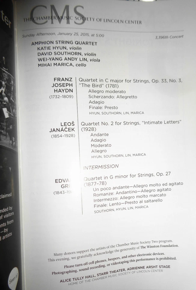 9 Chamber Music Sociery Playbills lot, 2014-15 Lincoln Center, NYC - Image 3 of 4