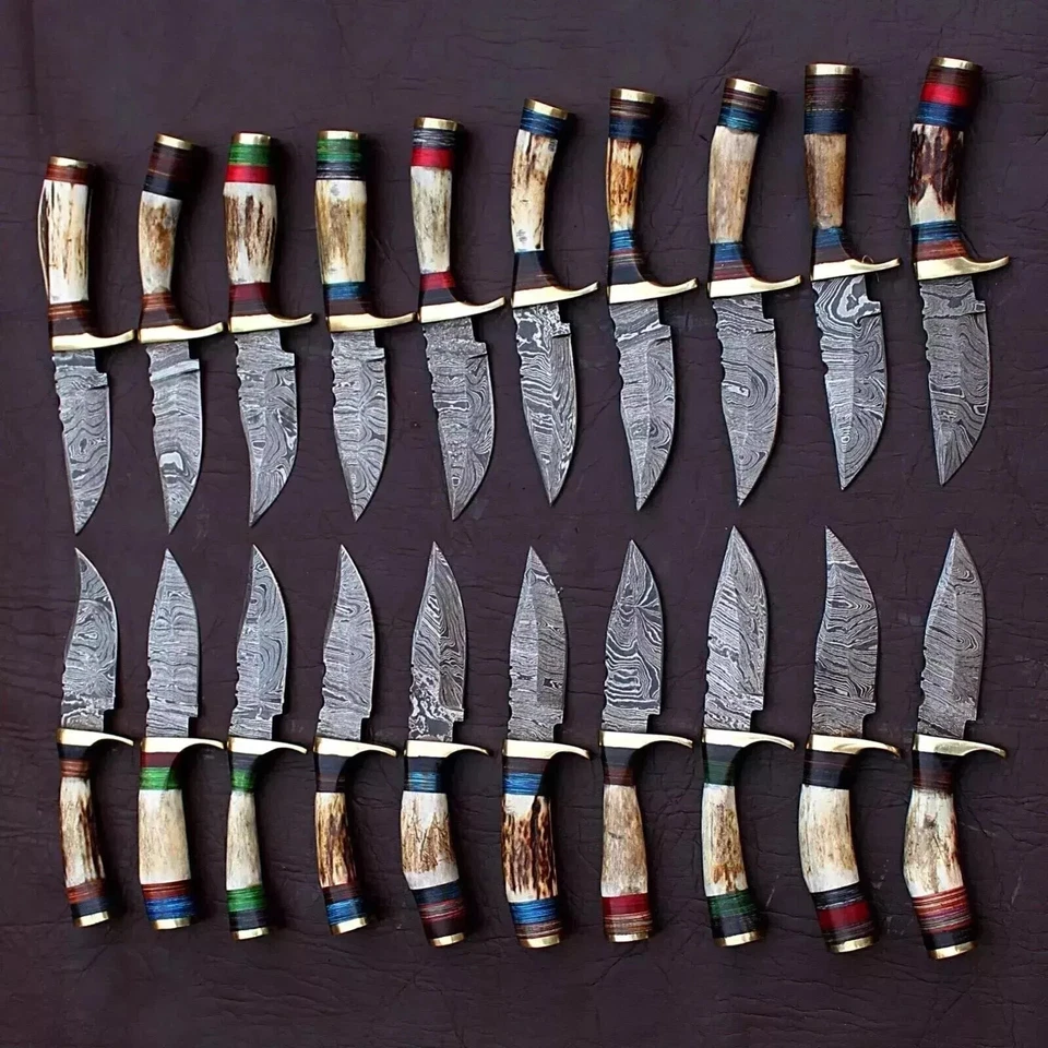 Lot of 20Pcs Custom Handmade Damascus Steel 6" Thick Stag Horn Knives - From USA - Image 2 of 4