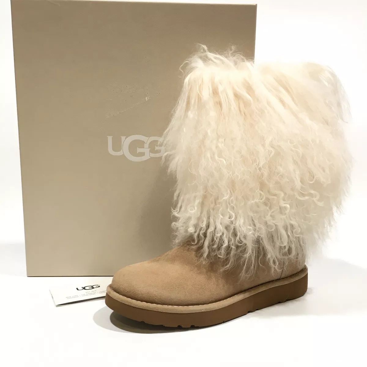 Lida Curly Sheepskin Boots -Sand Nat Suede -US 5 -NEW eBay