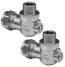 2 x Flat Faced Male Angled Isolating Valve Chrome for Tap Connectors 15mm x 3/8"