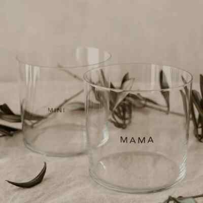 EULENSCHNITT Trinkglas 2er Set Mama und Mini, schwarz Glas Wasserglas
