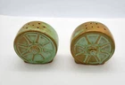 Vintage FRANKOMA Pottery PRAIRIE GREEN WAGON WHEEL Salt And Pepper Shakers