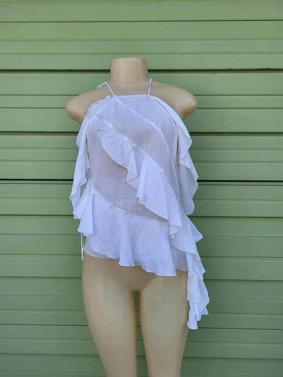 White ruffle cheap halter top