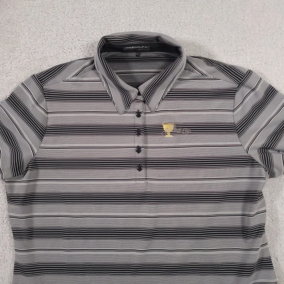 耐克高尔夫总统杯 Polo 衫女式 XL 码黑色灰色条纹适合干 — 第 3/4 张图片