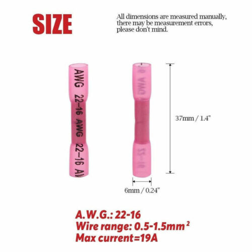300Pcs Heat Shrink Waterproof Wire Connectors Red Butt Seal 22-16 AWG Terminals - Picture 6 of 14