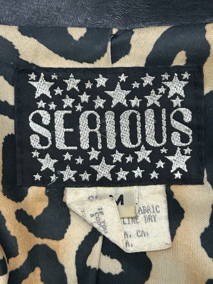 VTG Serious Black Faux Leather 100% Man Made Lined Coat USA Women’s Size Medium - Image 3 of 4