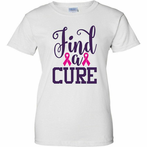 Find A Cure Breast Cancer Awareness Womens T Shirt Pink Ribbon Faith Hope White