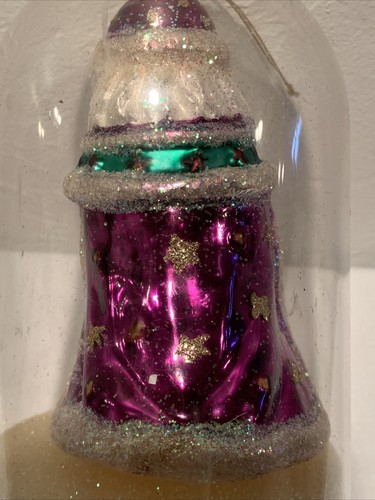 Christmas Ornament Hand Crafted Glass Blown Vintage Glitter Santa 4" - Picture 6 of 9