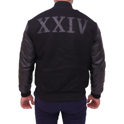 Men's Michael Kobe Destroyer XXIV Battle Black Wool Varsity Leather Jacket