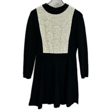 VALENTINO JB3KD01W241 Black Flower Lace Bi-color Dress One Piece dress L Bla...