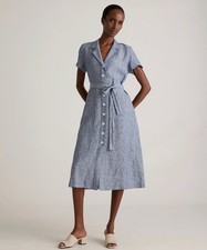 Quince 100% European Linen Button Front Dress in Chambray Stripe Size XS
