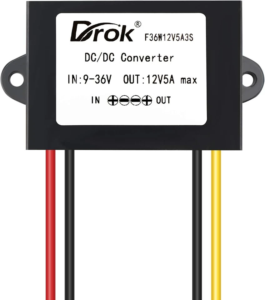 DROK DC-DC Stabilizer, 9V-36V to 12V Boost Buck Converter 5A 60W Waterproof Auto - Image 2 of 4